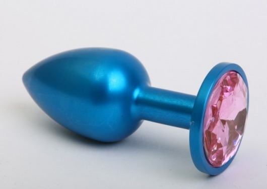 Синяя анальная пробка с розовым кристаллом - 8,2 см. - 4sexdreaM - купить с доставкой в Санкт-Петербурге