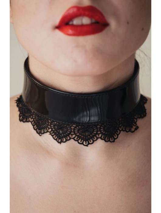 Изящный чёрный ошейник с кружевом - БДСМ Арсенал - купить с доставкой в Санкт-Петербурге