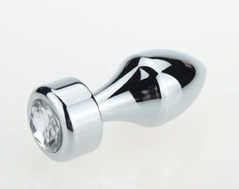 Серебристая анальная пробка с широким основанием и прозрачным кристаллом - 7,8 см. - 4sexdreaM - купить с доставкой в Санкт-Петербурге