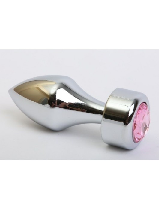Серебристая анальная пробка с широким основанием и розовым кристаллом - 7,8 см. - 4sexdreaM - купить с доставкой в Санкт-Петербурге