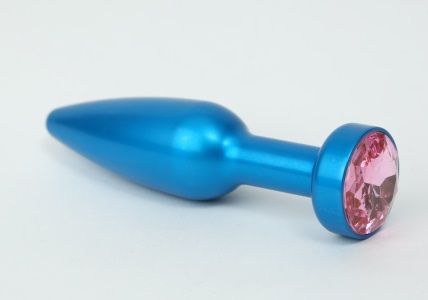 Большая синяя анальная пробка с розовым стразом - 11,2 см. - 4sexdreaM - купить с доставкой в Санкт-Петербурге