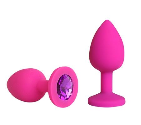 Розовая силиконовая пробка с фиолетовым кристаллом размера S - 6,8 см. - Vandersex - купить с доставкой в Санкт-Петербурге