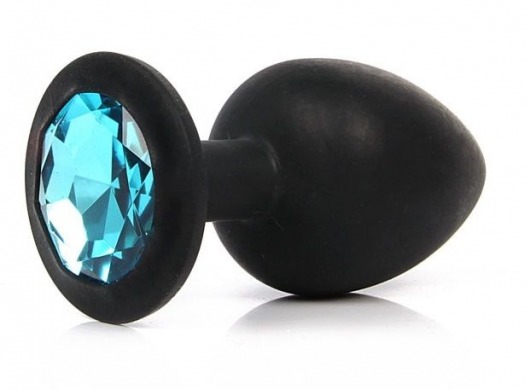 Чёрная силиконовая пробка с голубым кристаллом размера S - 6,8 см. - Vandersex - купить с доставкой в Санкт-Петербурге