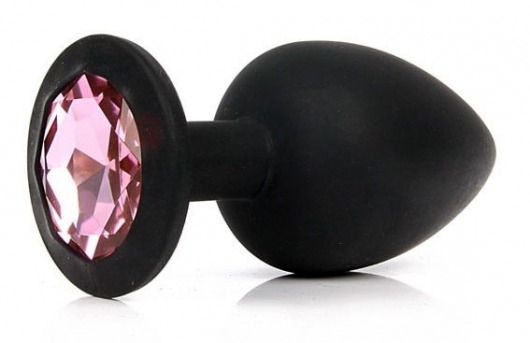 Чёрная силиконовая пробка с розовым кристаллом размера L - 9,2 см. - Vandersex - купить с доставкой в Санкт-Петербурге