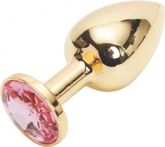 Золотистая анальная пробка с розовым кристаллом размера M - 8 см. - Vandersex - купить с доставкой в Санкт-Петербурге