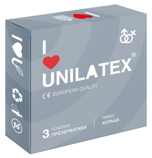 Презервативы с рёбрами Unilatex Ribbed - 3 шт. - Unilatex - купить с доставкой в Санкт-Петербурге
