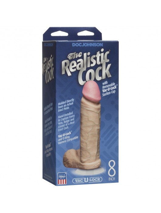 Телесный фаллоимитатор The Realistic Cock 8” with Removable Vac-U-Lock Suction Cup - 22,3 см. - Doc Johnson