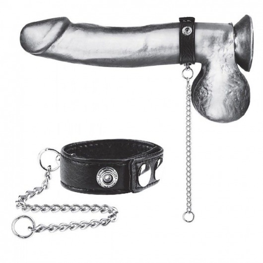 Утяжка на пенис с поводком Snap Cock Ring With 12  Leash - BlueLine - купить с доставкой в Санкт-Петербурге