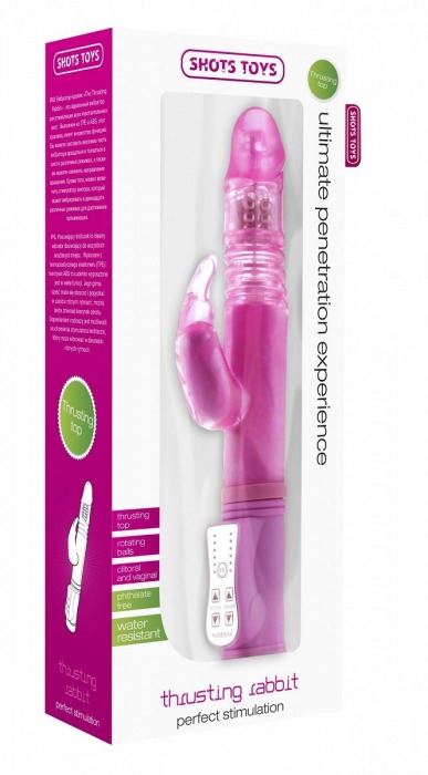 Розовый вибратор Thrusting Rabbit с клиторальным стимулятором - 26 см. - Shots Media BV