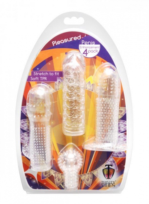 Набор из 4 насадок на член Pleasured Penis Enhancement Sleeve 4 Pack - XR Brands - в Санкт-Петербурге купить с доставкой