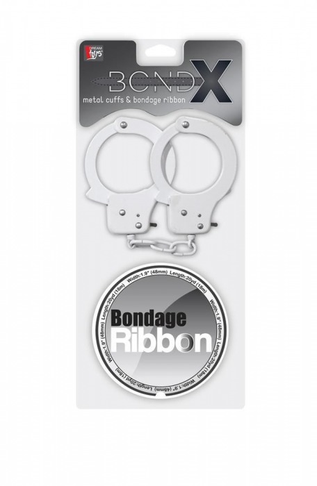 Набор для фиксации BONDX METAL CUFFS AND RIBBON: белые наручники из листового материала и липкая лента - Dream Toys - купить с доставкой в Санкт-Петербурге