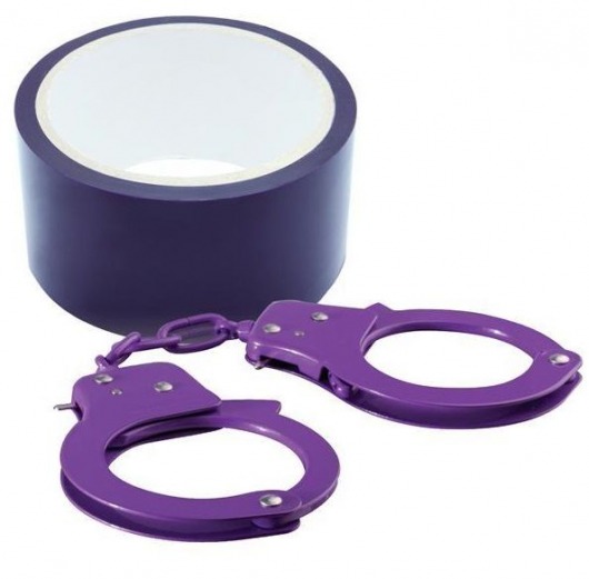 Набор для фиксации BONDX METAL CUFFS AND RIBBON: фиолетовые наручники из листового материала и липкая лента - Dream Toys - купить с доставкой в Санкт-Петербурге