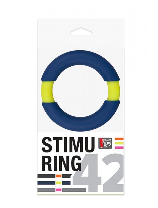 Синее эрекционное кольцо NEON STIMU RING 42MM BLUE/YELLOW - Dream Toys - в Санкт-Петербурге купить с доставкой
