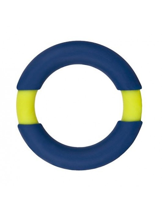 Синее эрекционное кольцо NEON STIMU RING 42MM BLUE/YELLOW - Dream Toys - в Санкт-Петербурге купить с доставкой
