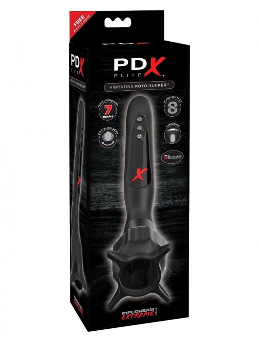 Чёрный вибростимулятор для головки члена с эффектом всасывания Vibrating Roto-Sucker - Pipedream - в Санкт-Петербурге купить с доставкой