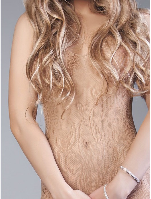 Бежевый ажурный комбинезон с разрезами на бедрах - Le Frivole купить с доставкой