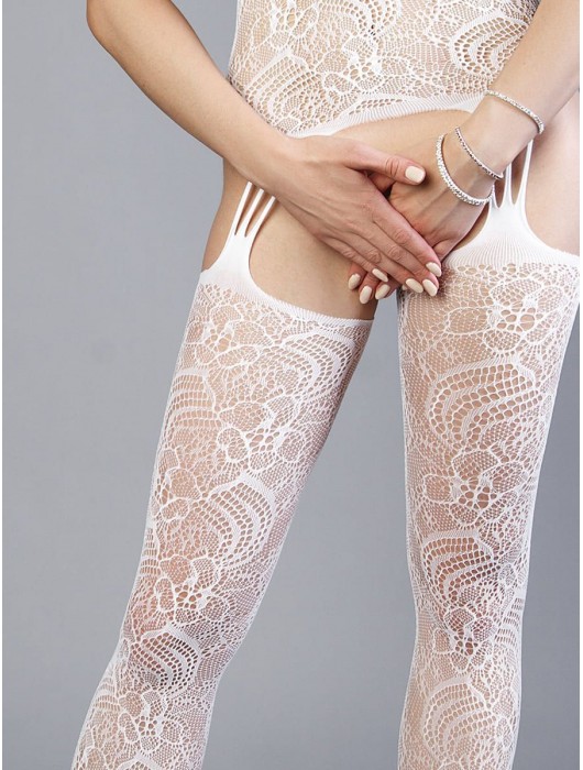 Белый ажурный комбинезон с интимным доступом - Le Frivole купить с доставкой