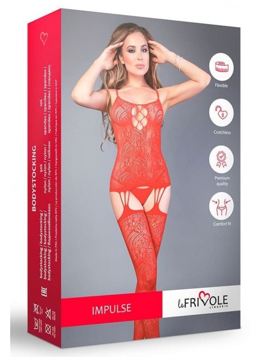 Красный ажурный комбинезон с имитацией шнуровки на груди - Le Frivole купить с доставкой