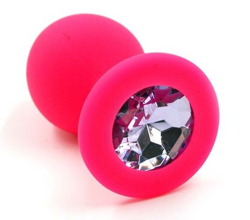 Розовая силиконовая анальная пробка с розовым кристаллом - 7 см. - Kanikule - купить с доставкой в Санкт-Петербурге