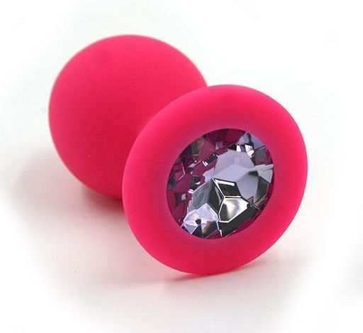Розовая силиконовая анальная пробка с светло-фиолетовым кристаллом - 7 см. - Kanikule - купить с доставкой в Санкт-Петербурге