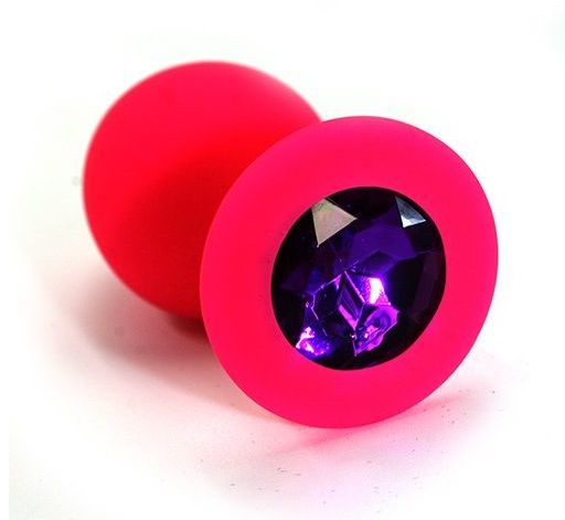 Розовая силиконовая анальная пробка с темно-фиолетовым кристаллом - 7 см. - Kanikule - купить с доставкой в Санкт-Петербурге