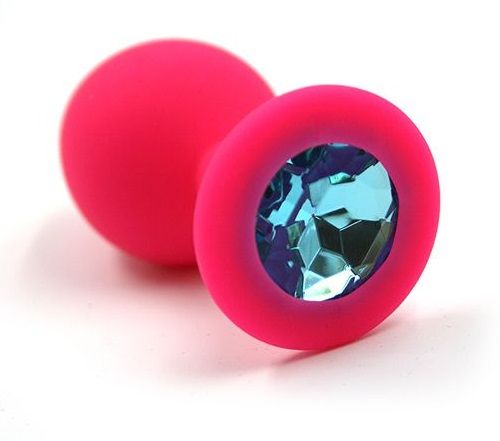 Розовая силиконовая анальная пробка с голубым кристаллом - 7 см. - Kanikule - купить с доставкой в Санкт-Петербурге