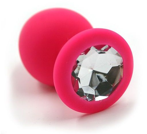 Розовая силиконовая анальная пробка с прозрачным кристаллом - 7 см. - Kanikule - купить с доставкой в Санкт-Петербурге
