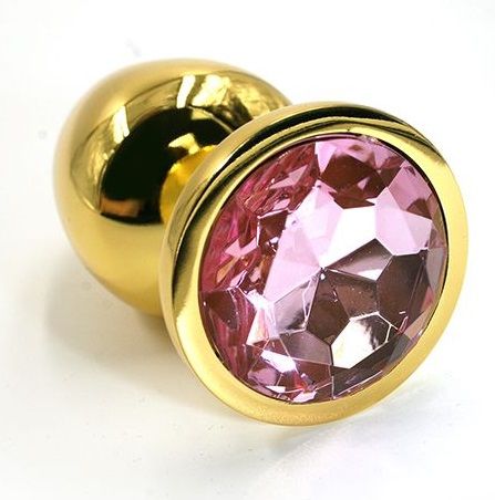 Золотистая алюминиевая анальная пробка с светло-розовым кристаллом - 6 см. - Kanikule - купить с доставкой в Санкт-Петербурге