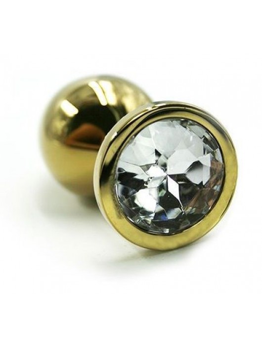 Золотистая алюминиевая анальная пробка с прозрачным кристаллом - 6 см. - Kanikule - купить с доставкой в Санкт-Петербурге