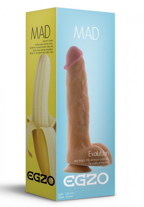 Крупный телесный фаллоимитатор Mad Banana с мошонкой - 23,5 см. - EGZO
