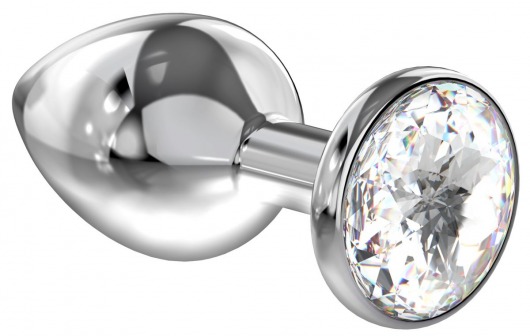 Большая серебристая анальная пробка Diamond Clear Sparkle Large с прозрачным кристаллом - 8 см. - Lola Games - купить с доставкой в Санкт-Петербурге