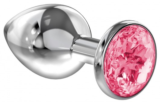 Большая серебристая анальная пробка Diamond Pink Sparkle Large с розовым кристаллом - 8 см. - Lola Games - купить с доставкой в Санкт-Петербурге