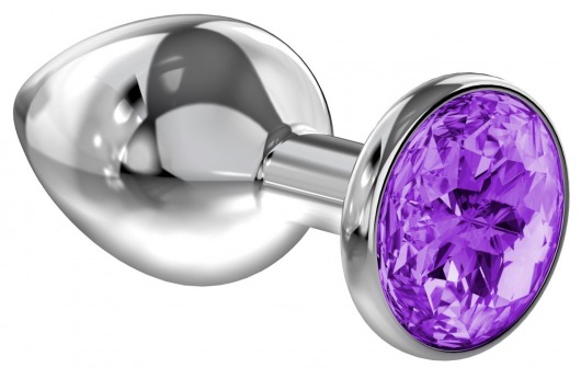 Большая серебристая анальная пробка Diamond Purple Sparkle Large с фиолетовым кристаллом - 8 см. - Lola Games - купить с доставкой в Санкт-Петербурге