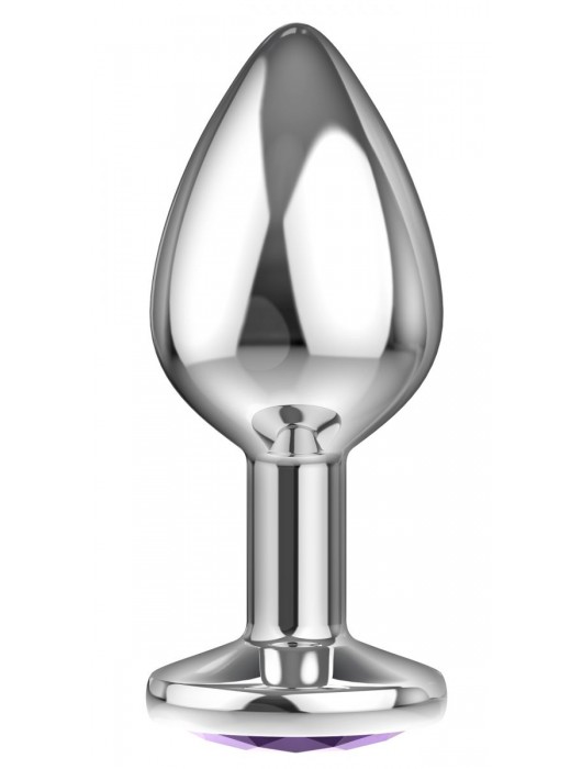 Малая серебристая анальная пробка Diamond Purple Sparkle Small с фиолетовым кристаллом - 7 см. - Lola Games - купить с доставкой в Санкт-Петербурге