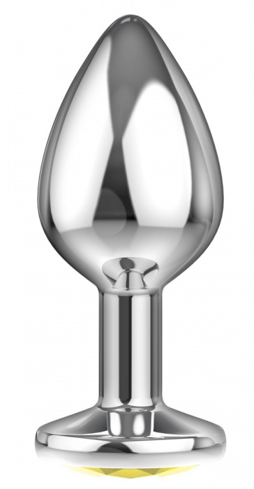 Большая серебристая анальная пробка Diamond Yellow Sparkle Large с жёлтым кристаллом - 8 см. - Lola Games - купить с доставкой в Санкт-Петербурге
