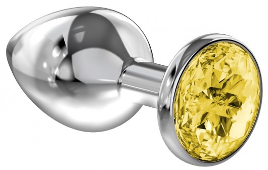 Большая серебристая анальная пробка Diamond Yellow Sparkle Large с жёлтым кристаллом - 8 см. - Lola Games - купить с доставкой в Санкт-Петербурге