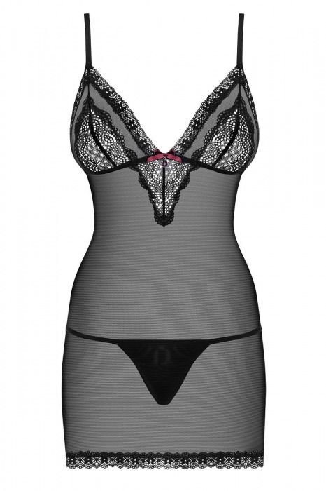 Полупрозрачная сорочка с кружевом на тонких бретелях - Obsessive купить с доставкой