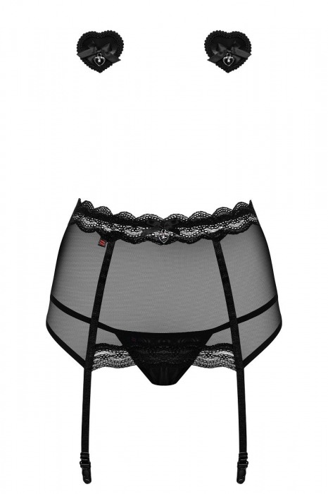 Широкий кружевной пояс в комплекте с трусиками и пэстисами - Obsessive купить с доставкой