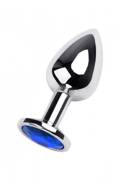 Серебристая анальная втулка с синим кристаллом - 8 см. - ToyFa - купить с доставкой в Санкт-Петербурге