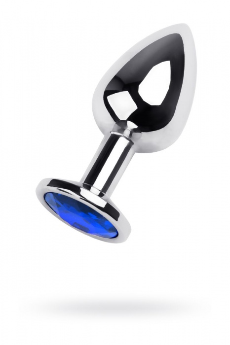 Серебристая анальная втулка с синим кристаллом - 8 см. - ToyFa - купить с доставкой в Санкт-Петербурге