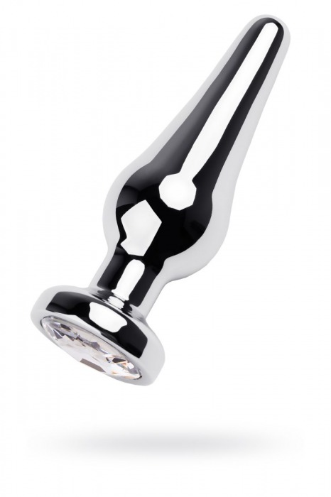 Серебристая удлиненная анальная пробка с прозрачным кристаллом - 12 см. - ToyFa - купить с доставкой в Санкт-Петербурге