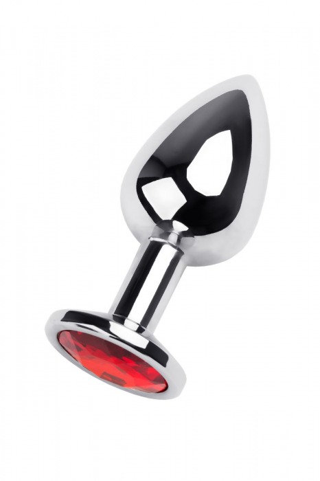 Серебристая анальная втулка с красным кристаллом - 8 см. - ToyFa - купить с доставкой в Санкт-Петербурге