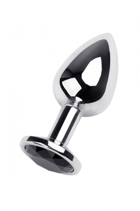 Серебристая анальная пробка с чёрным кристаллом - 9,5 см. - ToyFa - купить с доставкой в Санкт-Петербурге