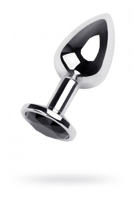 Серебристая анальная пробка с чёрным кристаллом - 9,5 см. - ToyFa - купить с доставкой в Санкт-Петербурге