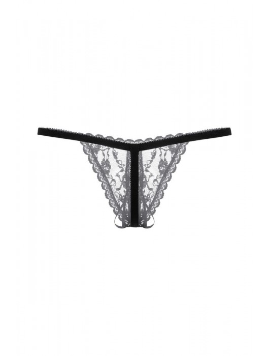 Черные ажурные трусики с вырезом и завязочкой - SoftLine купить с доставкой