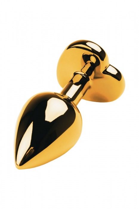 Золотистый анальный плаг с фиолетовым кристаллом-сердцем - 8 см. - ToyFa - купить с доставкой в Санкт-Петербурге