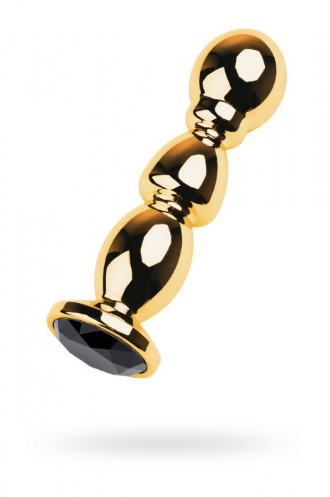 Золотистая анальная пробка с чёрным кристаллом - 14 см. - ToyFa - купить с доставкой в Санкт-Петербурге