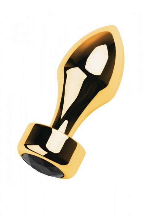Золотистый каплевидный анальный плаг с чёрным кристаллом - 9,5 см. - ToyFa - купить с доставкой в Санкт-Петербурге