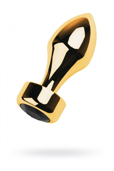 Золотистый каплевидный анальный плаг с чёрным кристаллом - 9,5 см. - ToyFa - купить с доставкой в Санкт-Петербурге