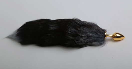 Золотистая анальная пробка с чёрным лисьим хвостом - 4sexdreaM - купить с доставкой в Санкт-Петербурге